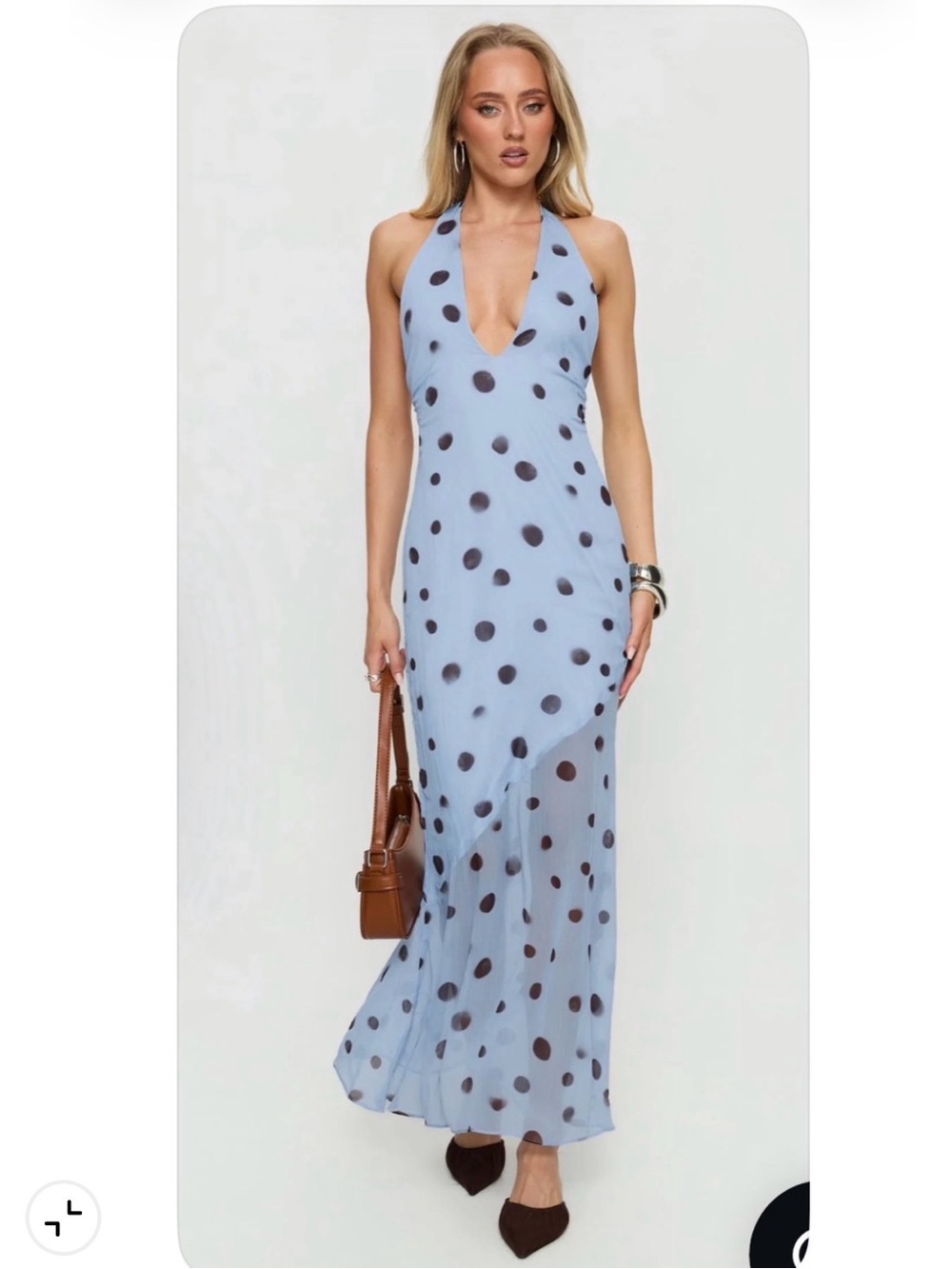 Princess Polly Blue Polka Dot Halter Maxi Dress